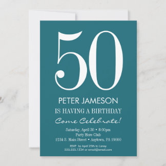Blauwgroen Turquoise Modern Adult Birthday Invitat Kaart