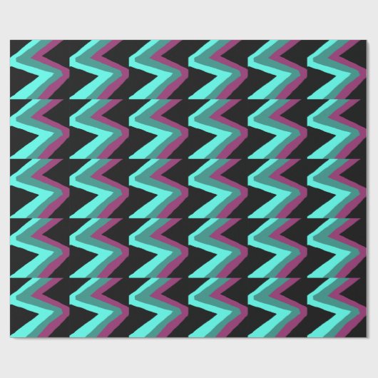Blauwgroen, Turquoise-, plum- en zwarte zigzag-afd Cadeaupapier (Vlak)