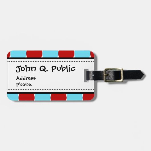 Blauwgroen Turquoise Red Big Polka Dots Pattern-ca Bagagelabel (Voorkant horizontaal)