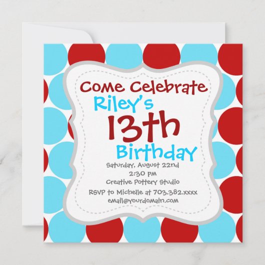 Blauwgroen Turquoise Red Big Polka Dots Pattern-ca Kaart (Voorkant)