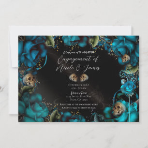 Blauwgroen Turquoise Rozen Skulls Gothic Verloving Kaart
