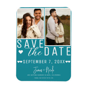 Blauwgroen Turquoise Save the Date 2 Foto Bruiloft Magneet