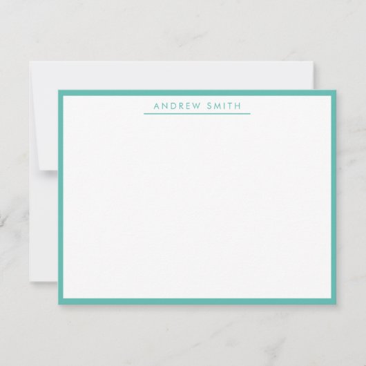 Blauwgroen Turquoise Simple Line Modern Stijlvol e Notitiekaartje (Voorkant)