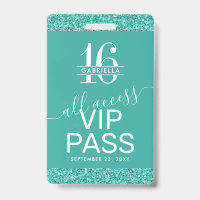 Blauwgroen Turquoise Sweet 16 Invitation VIP Pass