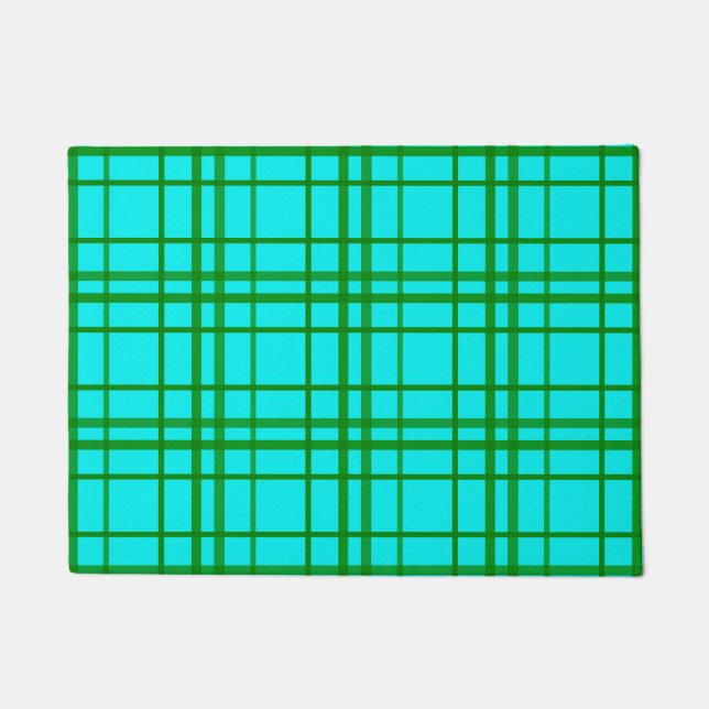 Blauwgroen Turquoise Tartan Plaid Pattern Design Deurmat (Voorkant)