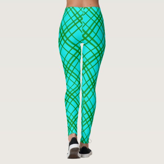 Blauwgroen Turquoise Tartan Plaid Pattern Design Leggings (Achterkant)