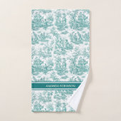 blauwgroen turquoise toile de jouy bedrukt bad handdoek (Handdoek)