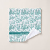 blauwgroen turquoise toile de jouy bedrukt bad handdoek (Wasdoekje)