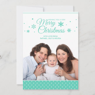 Blauwgroen Turquoise & White Merry-kerstkaart Feestdagenkaart