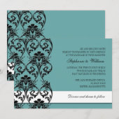 Blauwgroen  uitnodiging tot het huwelijk van Flora (Voorkant / Achterkant)