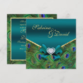 Blauwgroen uitnodiging tot huwelijk (Voorkant / Achterkant)