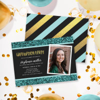 Blauwgroen uitnodiging van Glitter Photo Gradupart
