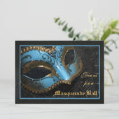 Blauwgroen uitnodiging van Masquerade Ball Hallowe (Staand voorkant)