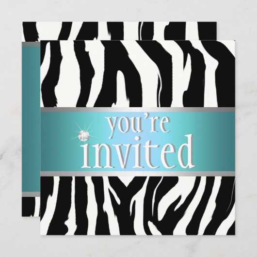 Blauwgroen uitnodiging van Zebra (Voorkant / Achterkant)
