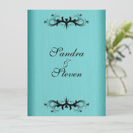 Blauwgroen uitnodiging voor blauwe bruiloft (Staand voorkant)