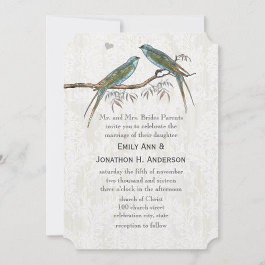 Blauwgroen  uitnodigingen tot weduwschap over voge (Voorkant)