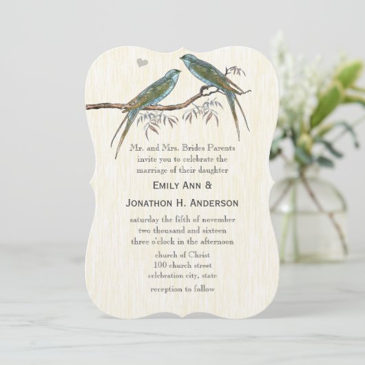 Blauwgroen  uitnodigingen tot weduwschap over voge (Staand voorkant)