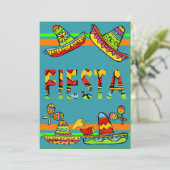 Blauwgroen uitnodigingen van Mexicaanse Fiesta Cin (Staand voorkant)