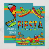 Blauwgroen uitnodigingen van Mexicaanse Fiesta Cin (Voorkant / Achterkant)