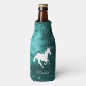 Blauwgroen Unicorn Aangepaste flessenkoeler Flesjeskoeler (Fles Voorkant)