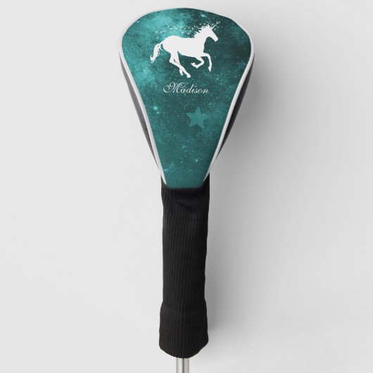 Blauwgroen Unicorn Personalized Golf Head Hoesje Golfheadcover (Voorkant)