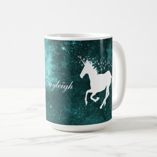 Blauwgroen Unicorn persoonlijke koffie-Mok Koffiemok (Voorkant rechts)