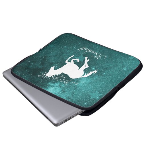 Blauwgroen Unicorn persoonlijke laptophoes Laptop Sleeve (Voorkant onderkant)