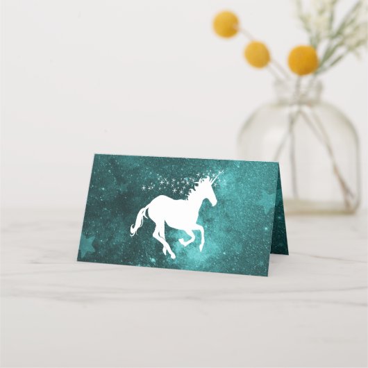 Blauwgroen Unicorn Reception Place Card (Achterkant)