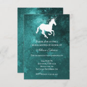 Blauwgroen Unicorn Vrijgezellenfeest Uitnodigen Kaart (Voorkant / Achterkant)
