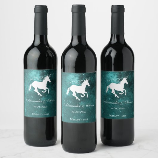 Blauwgroen Unicorn Weddenschap Wine Label Wijn Etiket (Flessen)