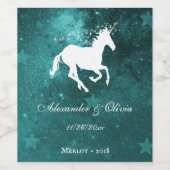 Blauwgroen Unicorn Weddenschap Wine Label Wijn Etiket (Enkel label)