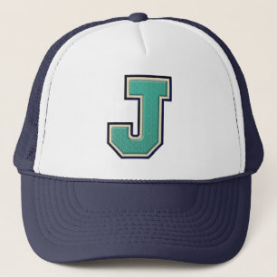Blauwgroen Varsity Letter "J" Trucker Pet