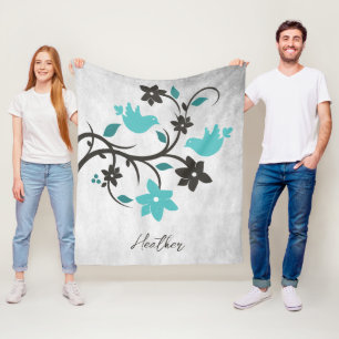 Blauwgroen vederwild fleece deken