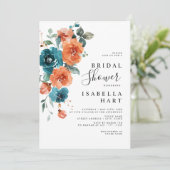 Blauwgroen Verbrand Sinaasappel Bloemen Rustiek Vr Kaart (Staand voorkant)