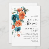 Blauwgroen Verbrand Sinaasappel Bloemen Rustiek Vr Kaart (Voorkant / Achterkant)