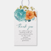 Blauwgroen verbrand Sinaasappel Foral Herfst Dank  Cadeaulabel (Voorkant)