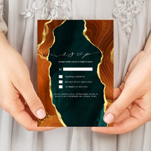 Blauwgroen, verbrand Sinaasappel & Gold Agate RSVP Kaart
