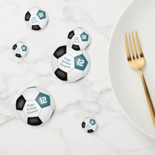 blauwgroen verjaardagscentrum voor zwarte voetbal confetti