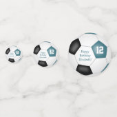 blauwgroen verjaardagscentrum voor zwarte voetbal confetti (Achterkanten)