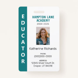 Blauwgroen Verticale Streep Homeschool Educator ID Badge