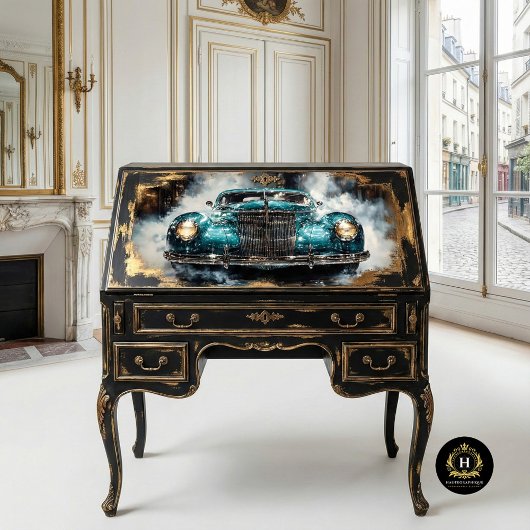 Blauwgroen Vintage Car Decoupage Tissuepapier