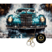 Blauwgroen Vintage Car Decoupage Tissuepapier