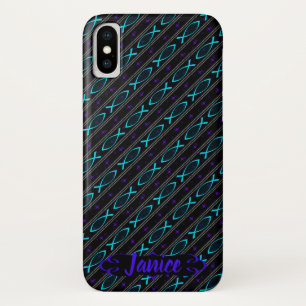 blauwgroen vispatroon iPhone x hoesje