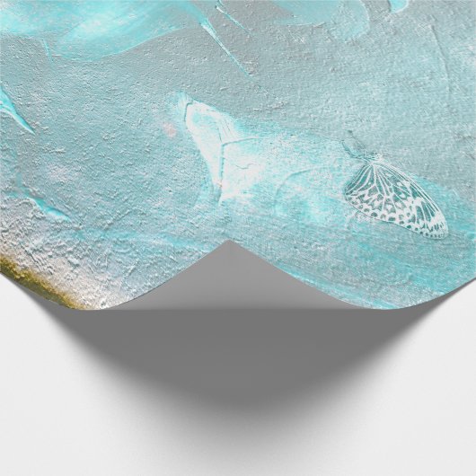 Blauwgroen vlinderbloem Zilver Antiek Cadeaupapier (Hoek)