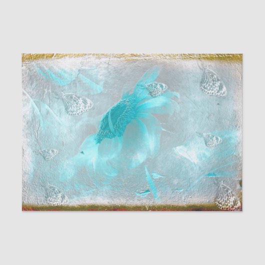 Blauwgroen vlinderbloem Zilver Antiek Tissuepapier (Voorkant)