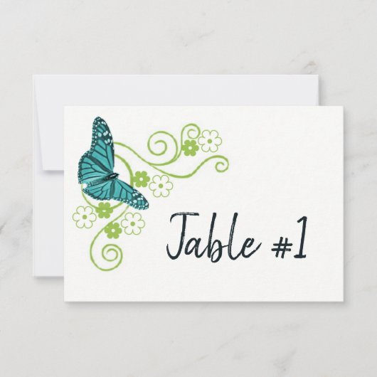 Blauwgroen vlinderbloemkaart voor ontvang kaart (Voorkant)