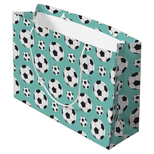 Blauwgroen Voetbal Pattern Green Blue Birthday Spo Groot Cadeauzakje (Achterkant Gekanteld)