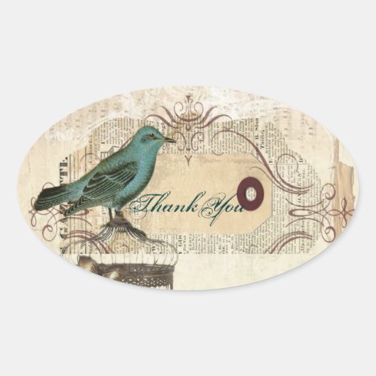 Blauwgroen Vogel florale botanische bruiloft Ovale Sticker (Voorkant)