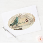 Blauwgroen Vogel florale botanische bruiloft Ovale Sticker (Envelop)