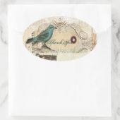 Blauwgroen Vogel florale botanische bruiloft Ovale Sticker (Tas)